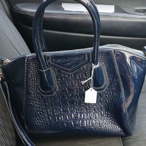 David Jones Glossy Navy Satchel